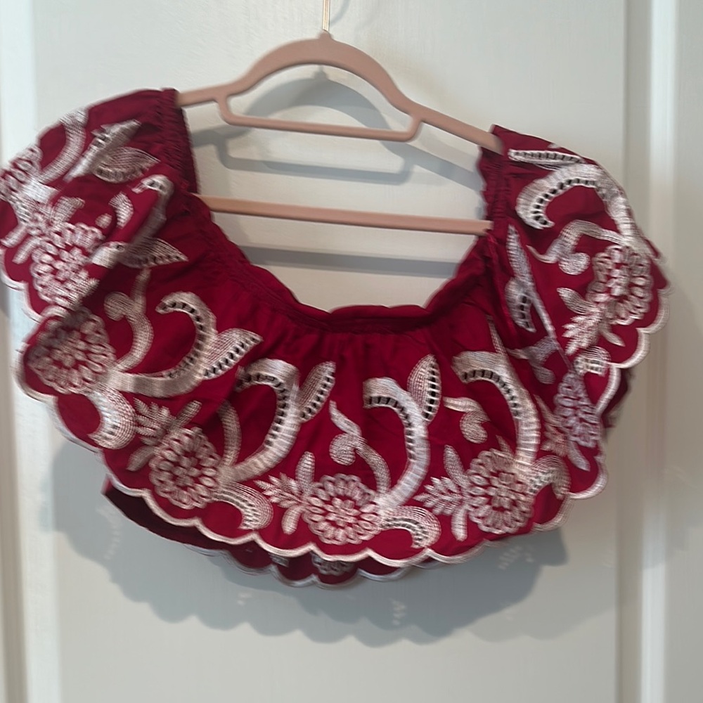 Express Red and White Floral Crop Top